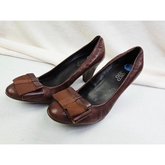 Franco Sarto Size 6.5M Womens Chocolate Brown Slip On Bow Accent Heel Shoes - Picture 12 of 14